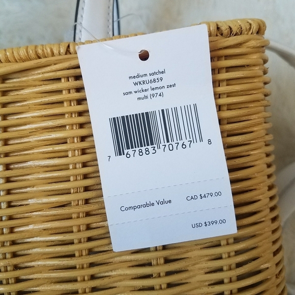 Kate Spade Lemon Print Sam Wicker Satchel with Dust Bag - Picture 8 of 9
